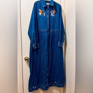 Vintage Disney Store Winnie The Pooh Teacher Denim Dress